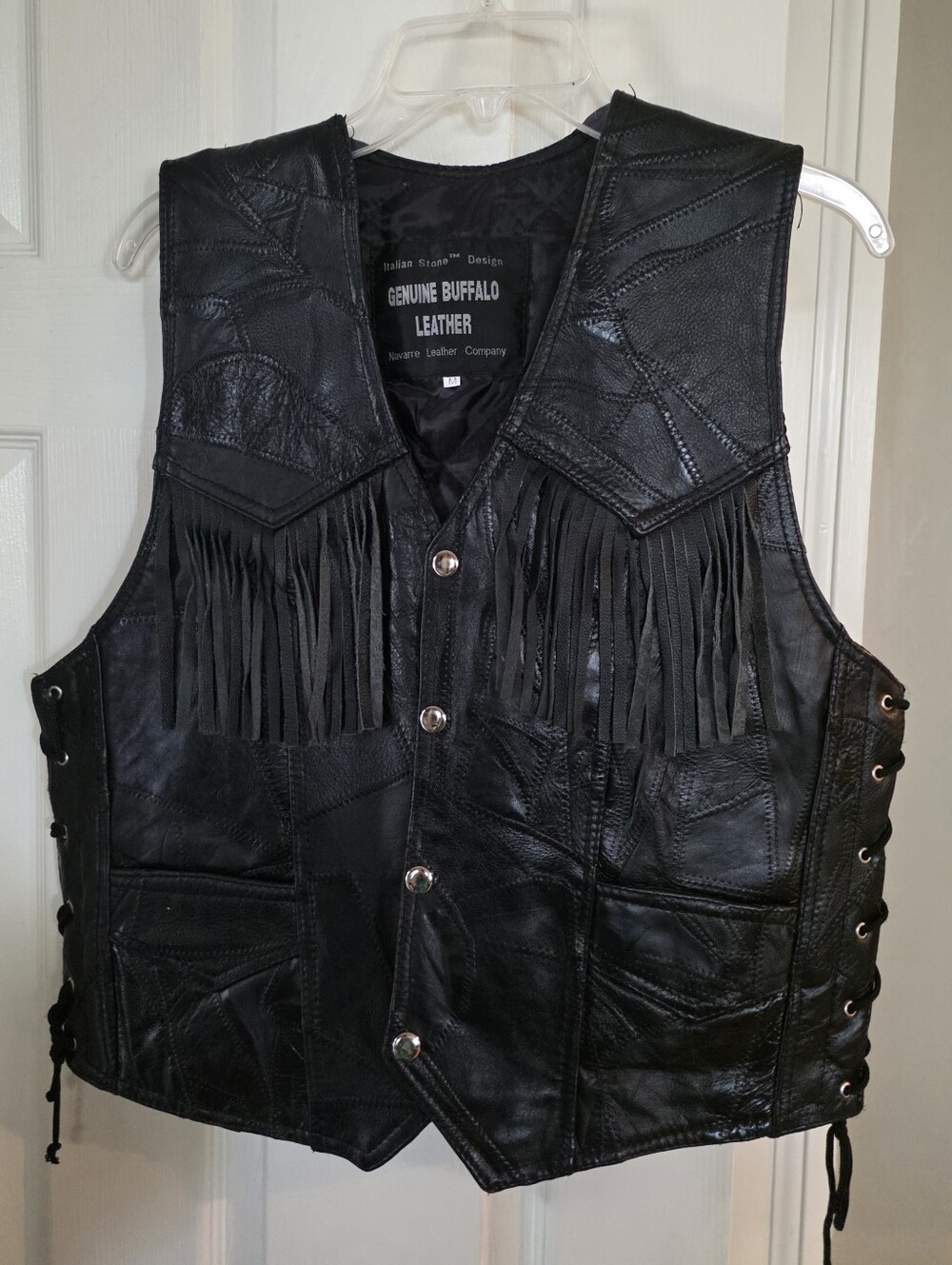 Vintage Navarre Genuine Leather Black Vest With Fringe Medium